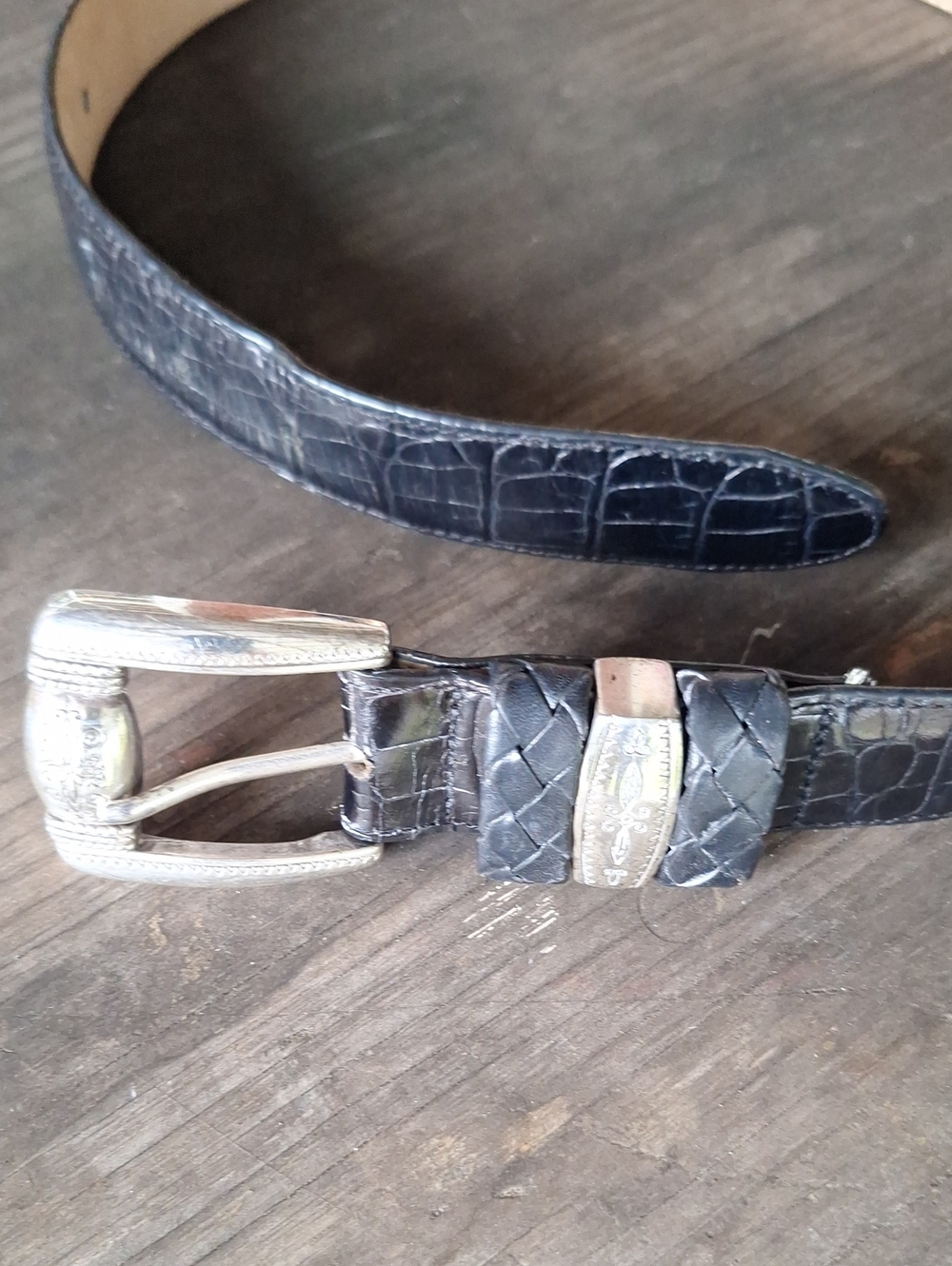 Brighton women's Black Croc-Embossed Leather Belt with Silver Buckle